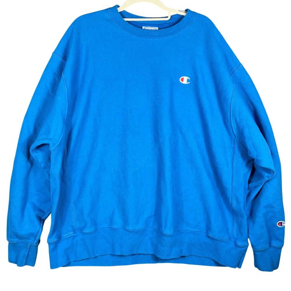 Champion Reverse Weave Sweatshirt Men 2XL Blue Crewneck GF70 Embroidered Logo‎